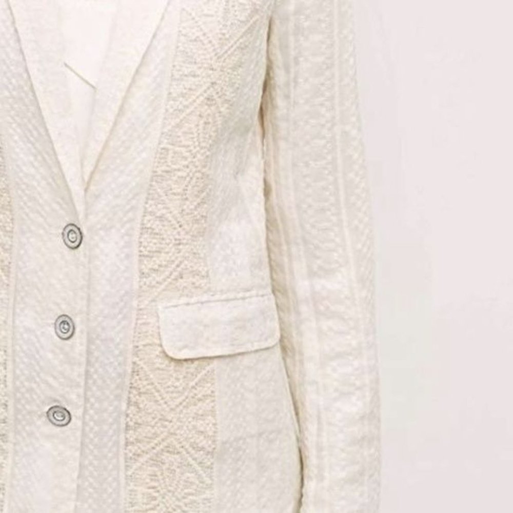 Anthro Cartonnier Lupe Lace Ivory Blazer Jacket Patchwork Paneled - Picture 3 of 8